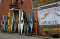 Lined up canoes