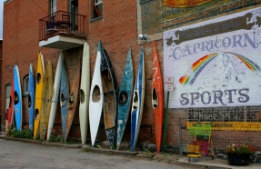 Lined up canoes